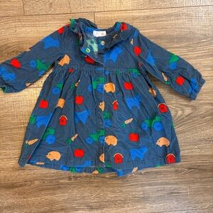 Angel Dear Navy Farm-Print Long Sleeve Dress